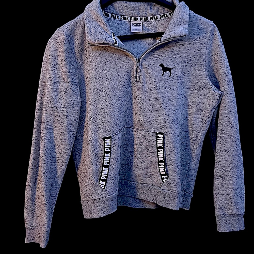 PINK! grey halfway zip up sweater. Sooo comfy